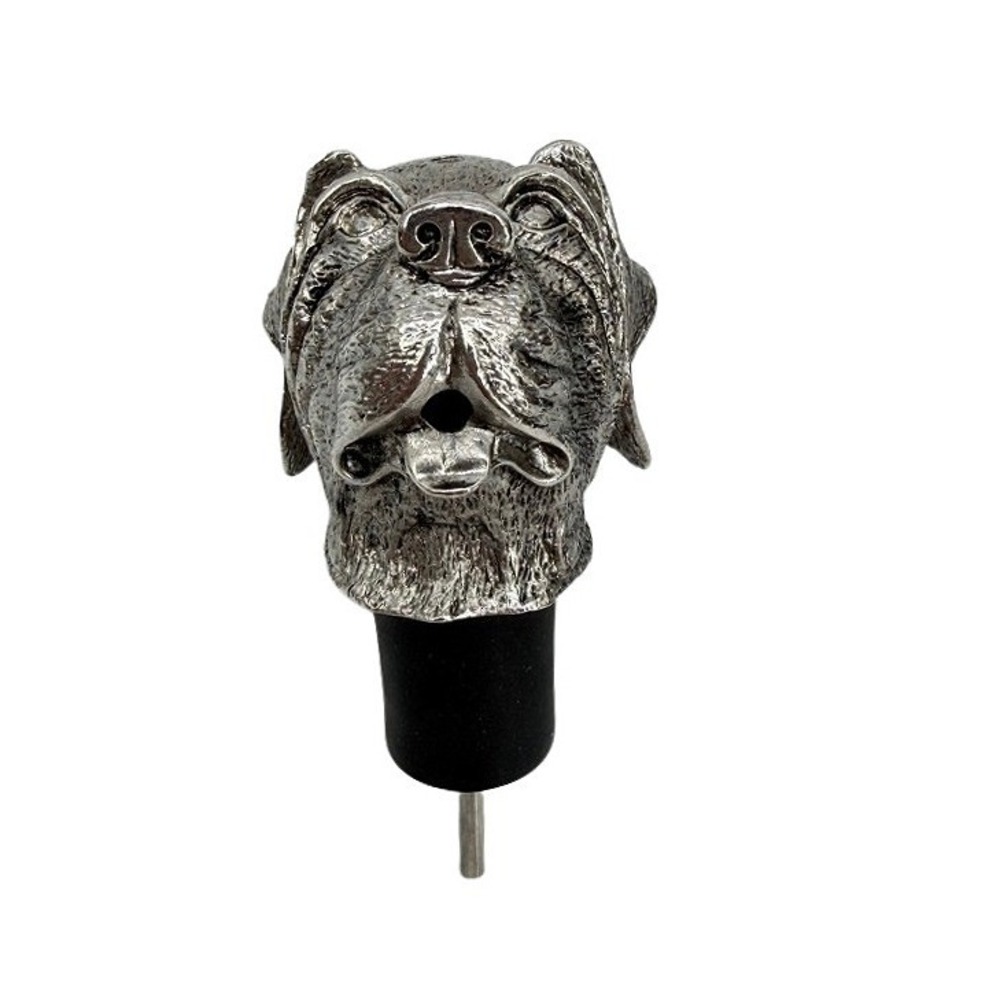 Dog Head Bottle Pourer‎ Spout Liquor Silver Pewter Tone Mastiff Bulldog Barware
